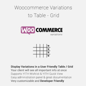 Woocommerce Variations to Table – Grid